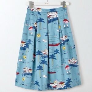 BODEN Lola Midi Skirt Size 18 Blue Beach Seaside Vacation Novelty Cotton